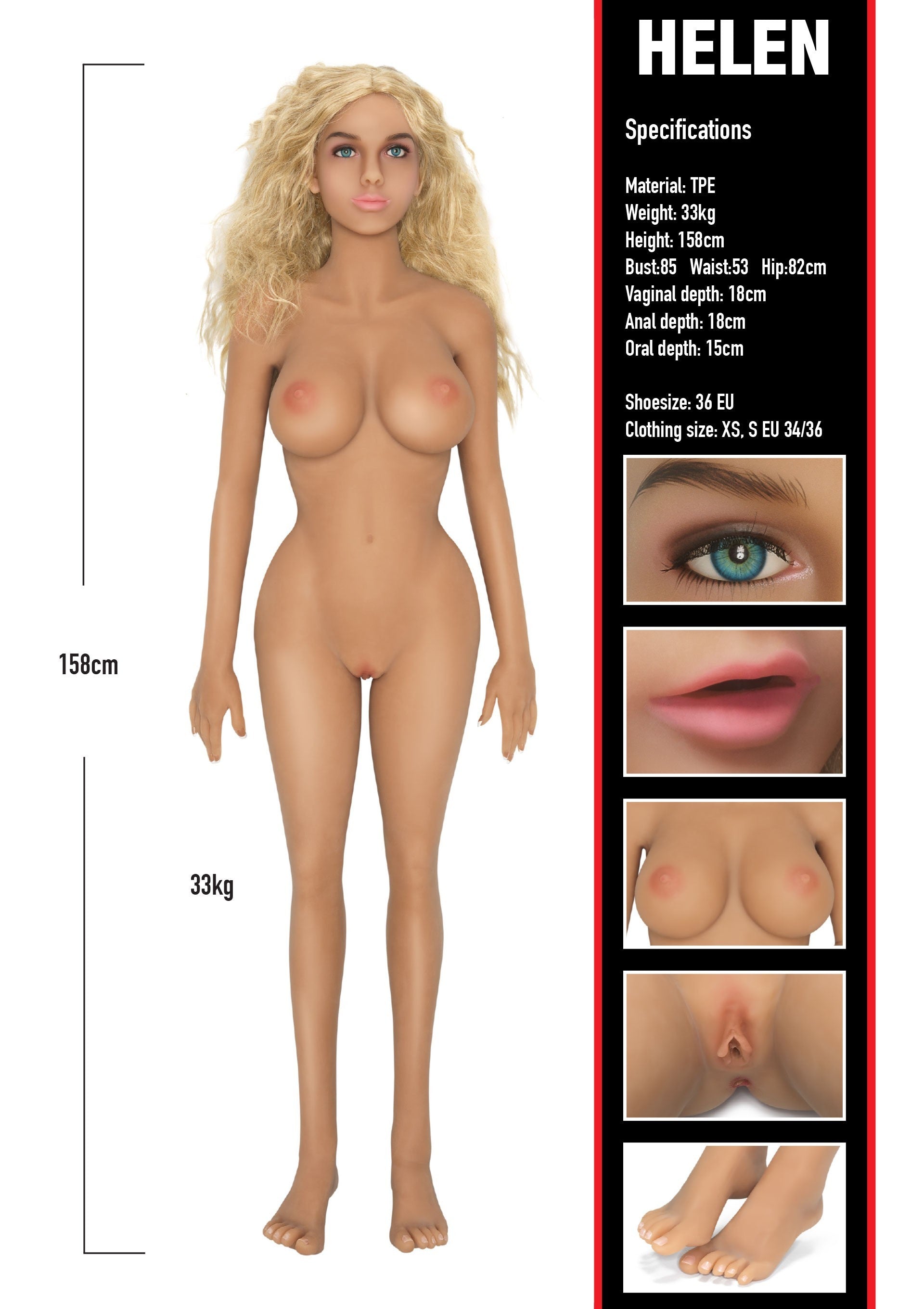 Realistic silicone non-inflatable sexy doll adult with vagina anus babe Helen