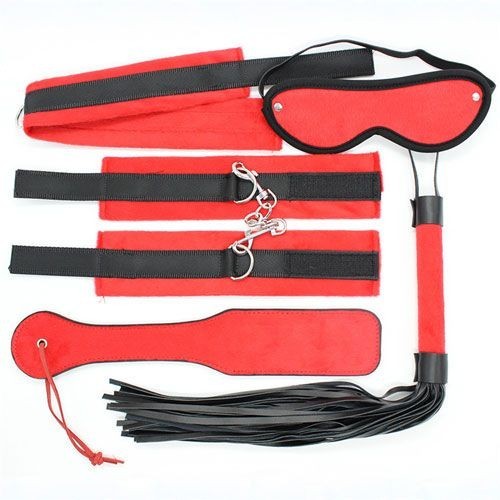 Bondage kit red fetish set whip handcuffs collar sexy mask