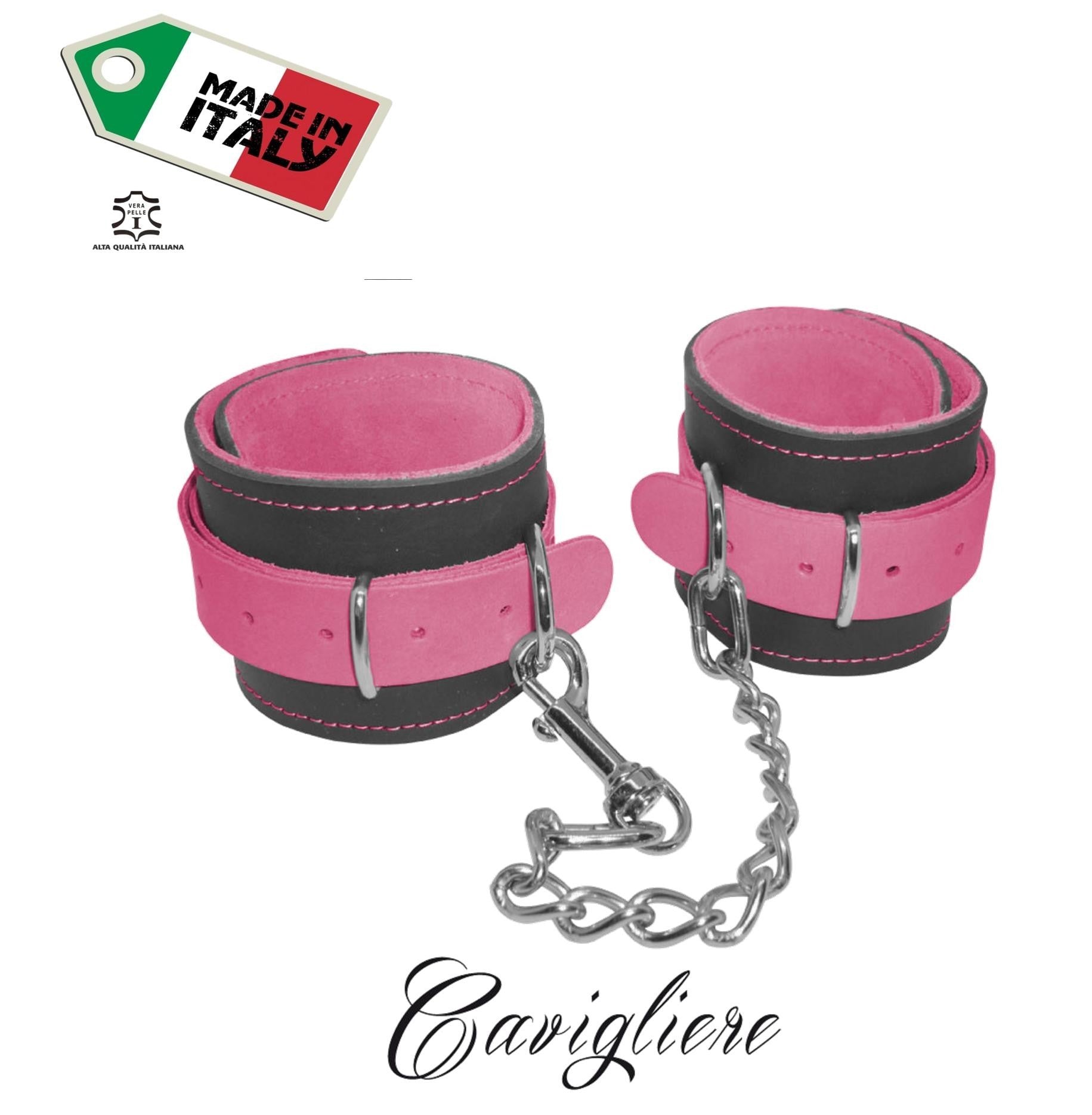 Real leather ankle restraints, black and pink, professional bondage restraint