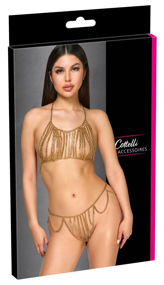 Cottelli erotic lingerie set in metal with rhinestones