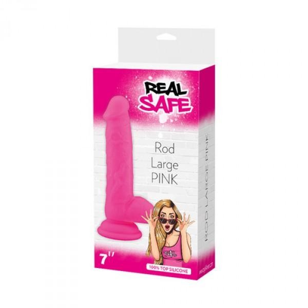 Realistic Dildo Vaginal Phallus with Testicles Suction Cup Silicone Rod Large Pink