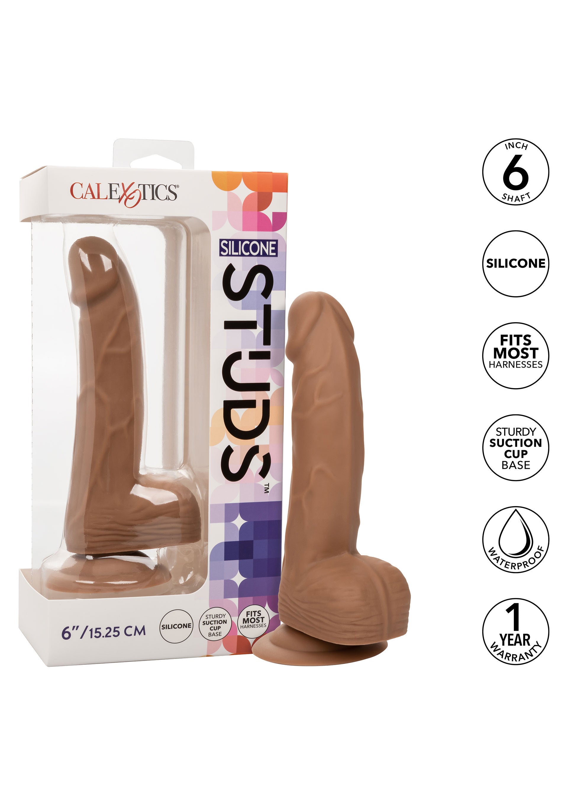 Realistic Dildo Silicone Studs 6 Inch Caramel