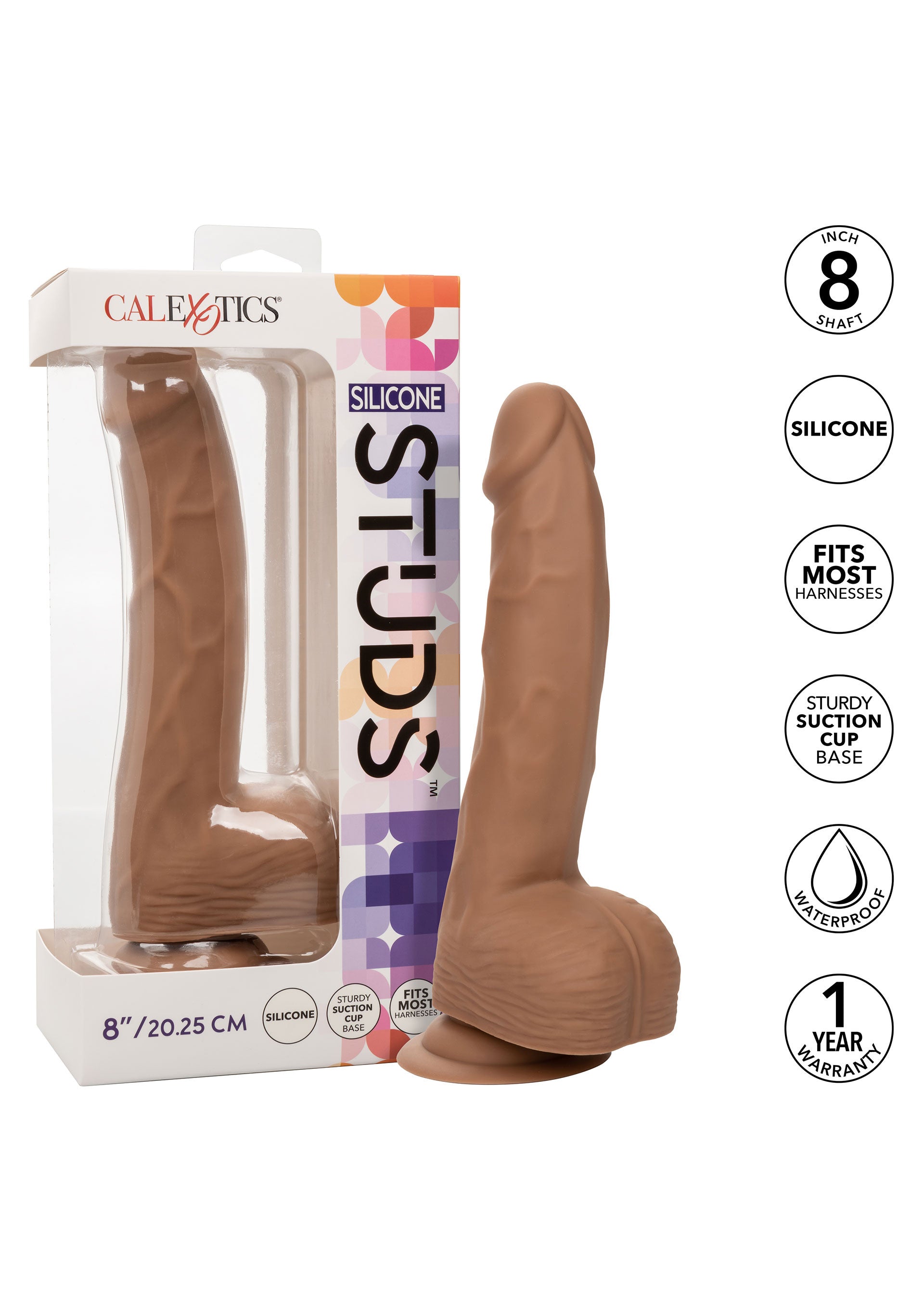 Realistic Dildo Silicone Studs 8 Inch Caramel