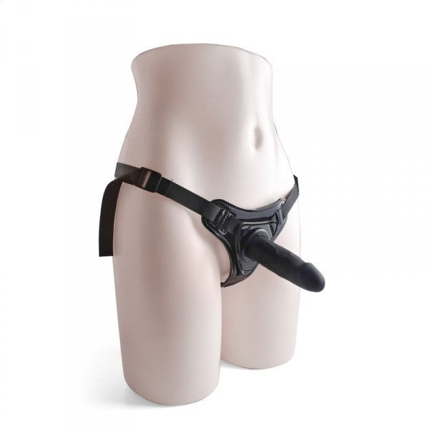Wearable strap-on dildo with realistic anal and vaginal dildo in black silicone