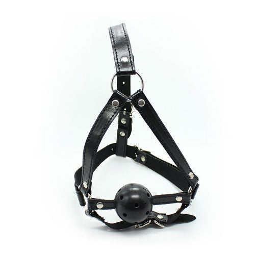 Face harness with bite head harness ball gag fetish bondage black constrictive