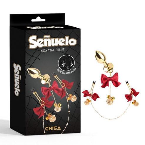 kit 3 pz pinze per capezzoli e plug anale decorato chisa novelties