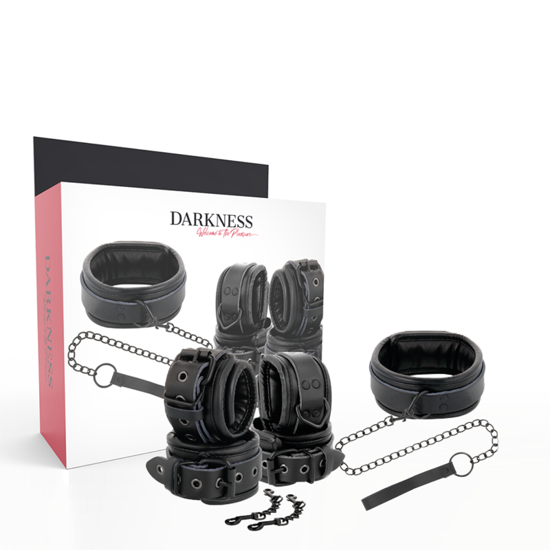 Handcuffs kit with collar DARKNESS LEATHER AND HANDCUFFS BLACK