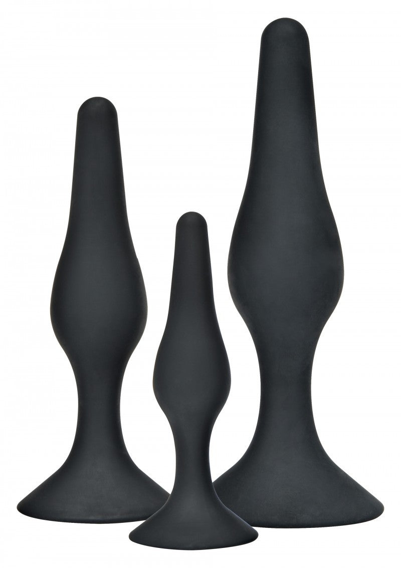 Black silicone anal plug set kit with suction cup dildo black curvy anal play