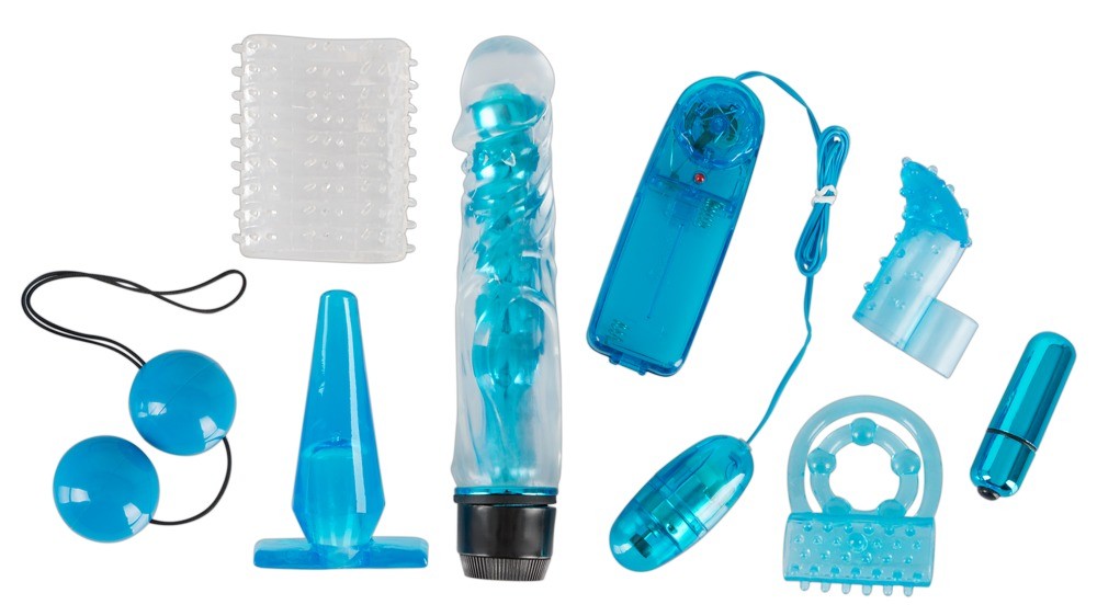 Sex toys kit for couples, vaginal stimulator, realistic anal vibrator, dildo, blue toy set