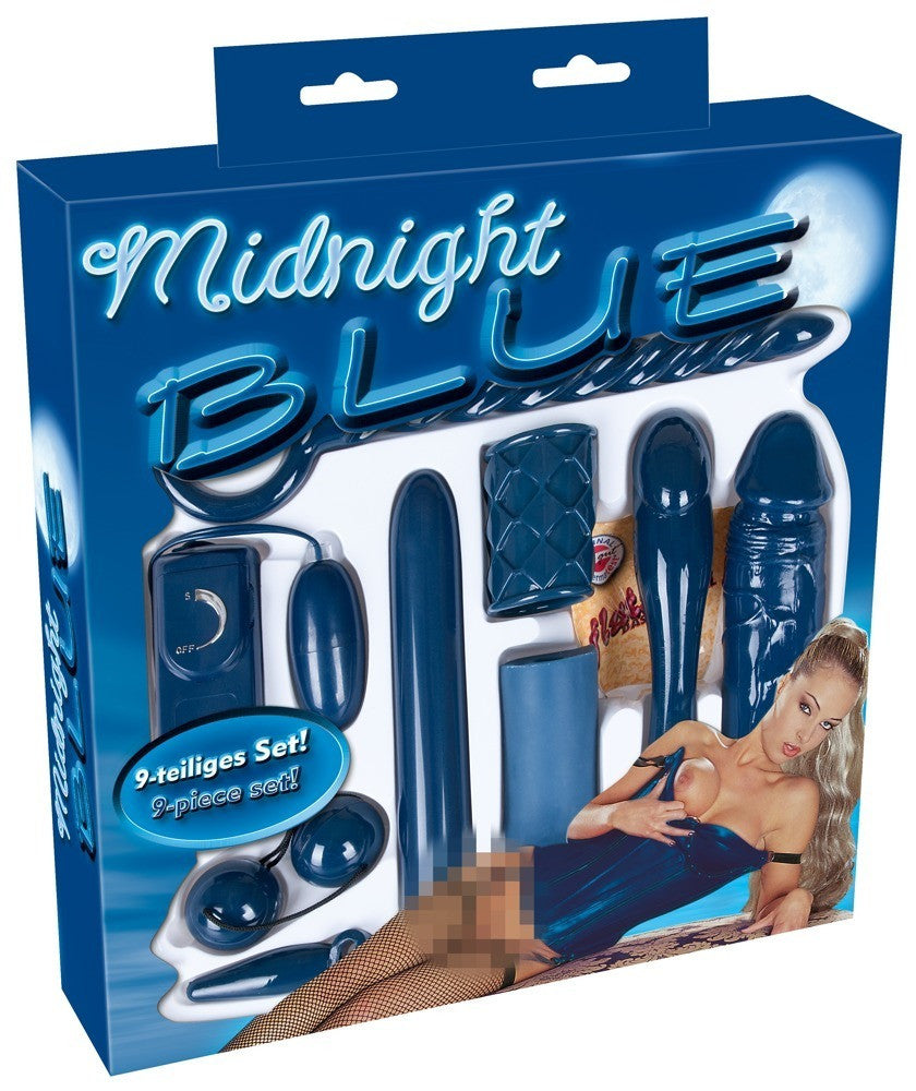 Sex toy kit vibrator realistic phallus vaginal anal male masturbator set Midnight Blue