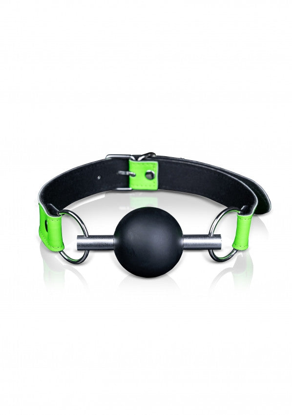 Solid Ball Gag Bondage Bite - Glow in the Dark - Neon Green/Black