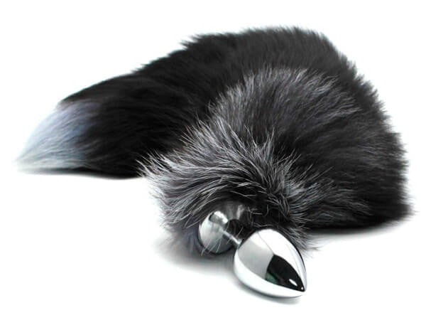 Anal plug with Black &amp; White Fox Tail L