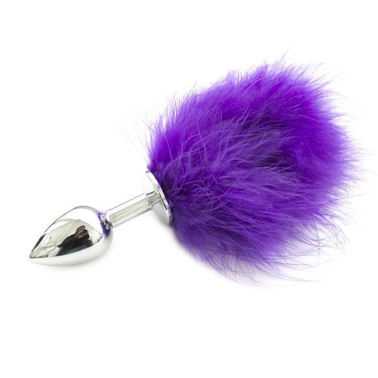 Anal plug with purple tail dildo steel metal phallus sex toys realistic butt pon tail purple