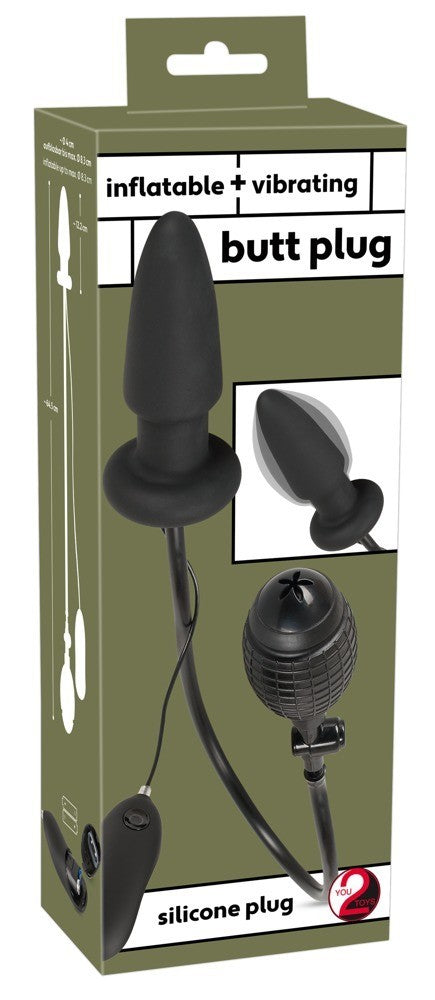 Black inflatable vibrating silicone anal plug with remote control butt black anal