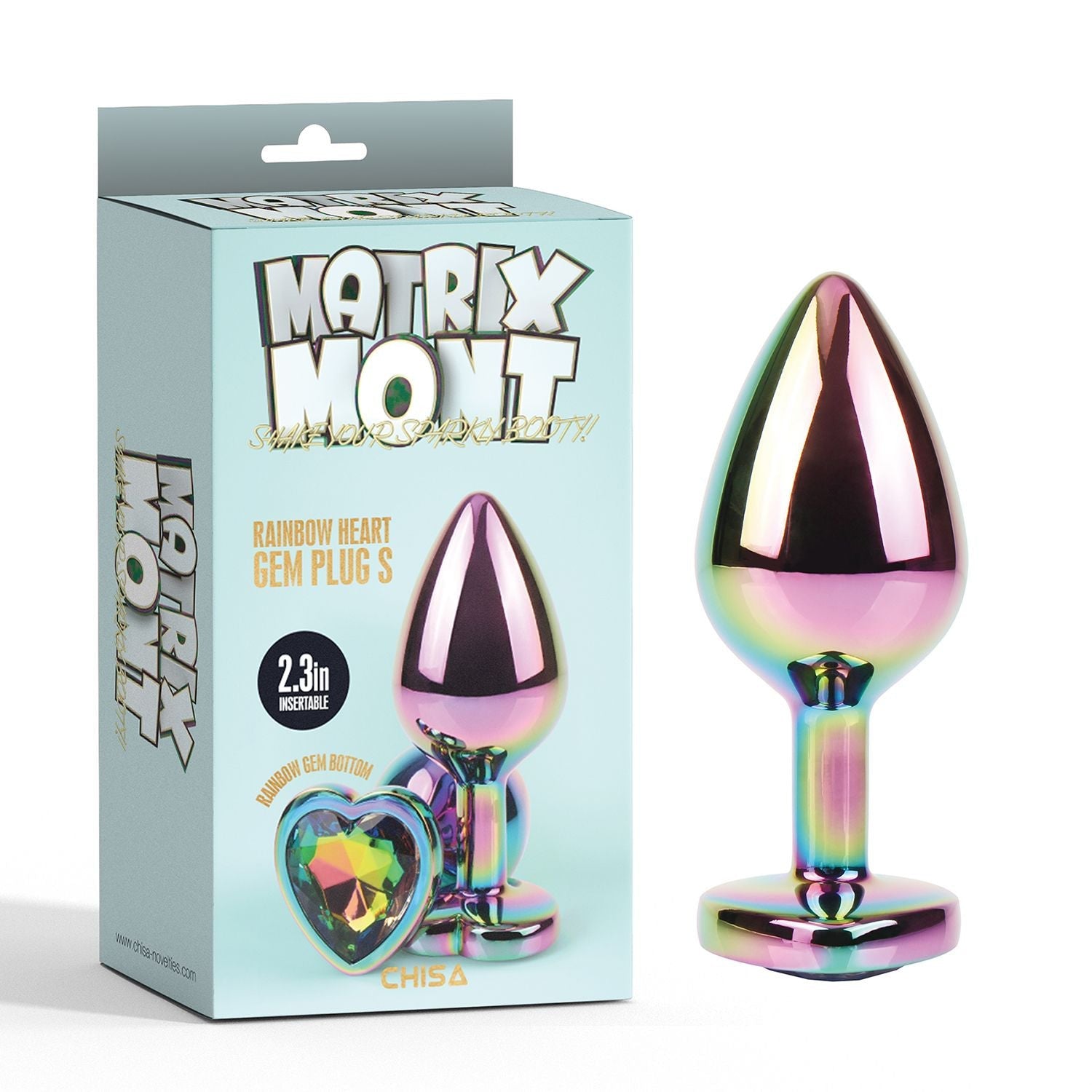 Rainbow anal plug with heart-shaped gem smooth butt plug chisa novelties
