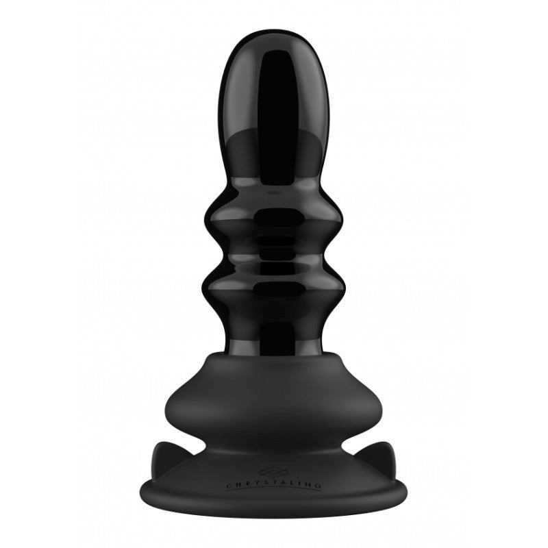 Ribbly Glass Vibrator - Vibrating Glass Butt Plug with Suction Cup