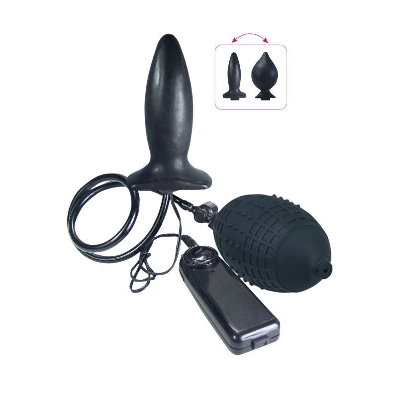 Black inflatable anal plug vibrator dildo vibrating phallus black sex toys anal butt