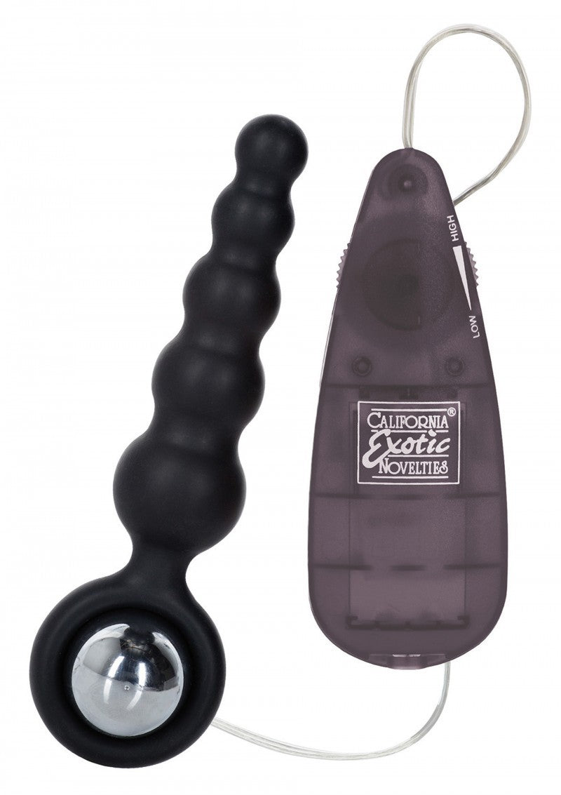 Black silicone ball-shaped anal plug vibrator stimulator